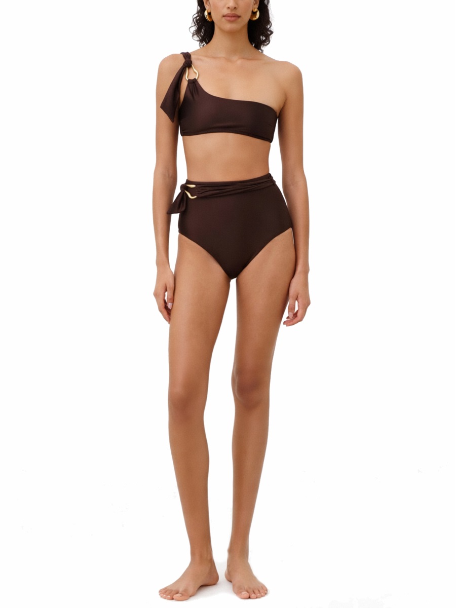 Zimmermann Brown Ascension One-Shoulder Bikini Top Zwart
