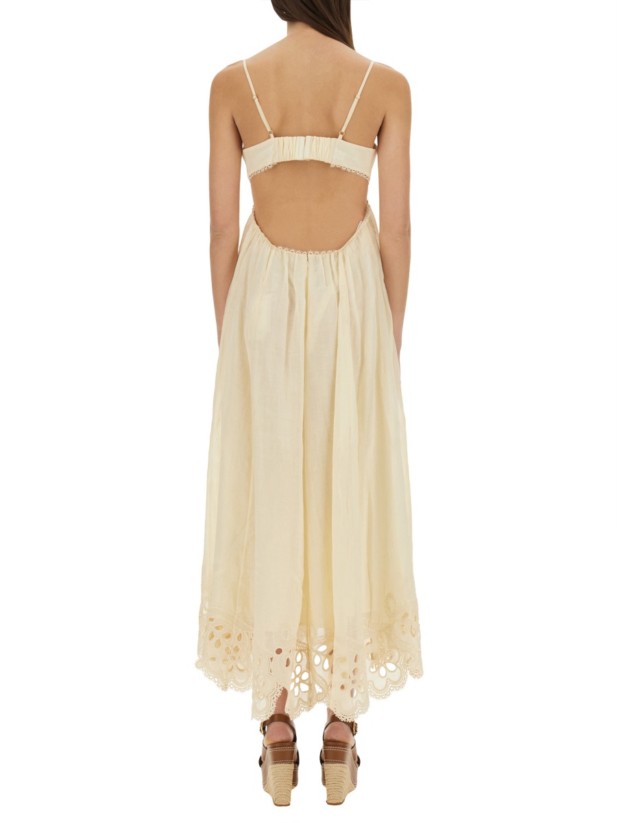 Zimmermann Coco Embroidered Linen Midi Dress Neutraal