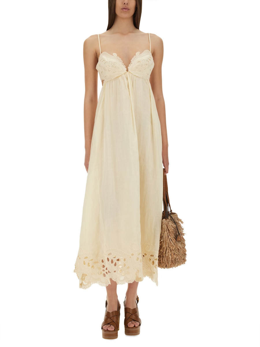 Zimmermann Coco Embroidered Linen Midi Dress Neutraal