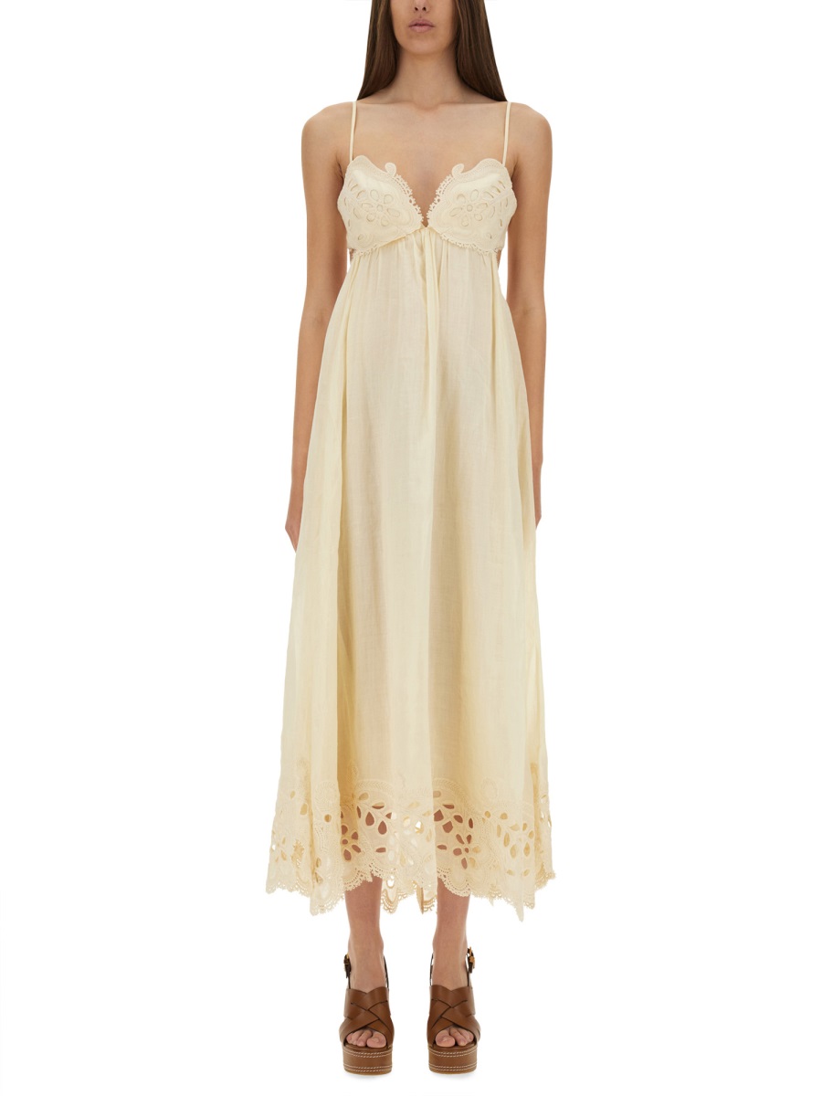Zimmermann Coco Embroidered Linen Midi Dress Neutraal