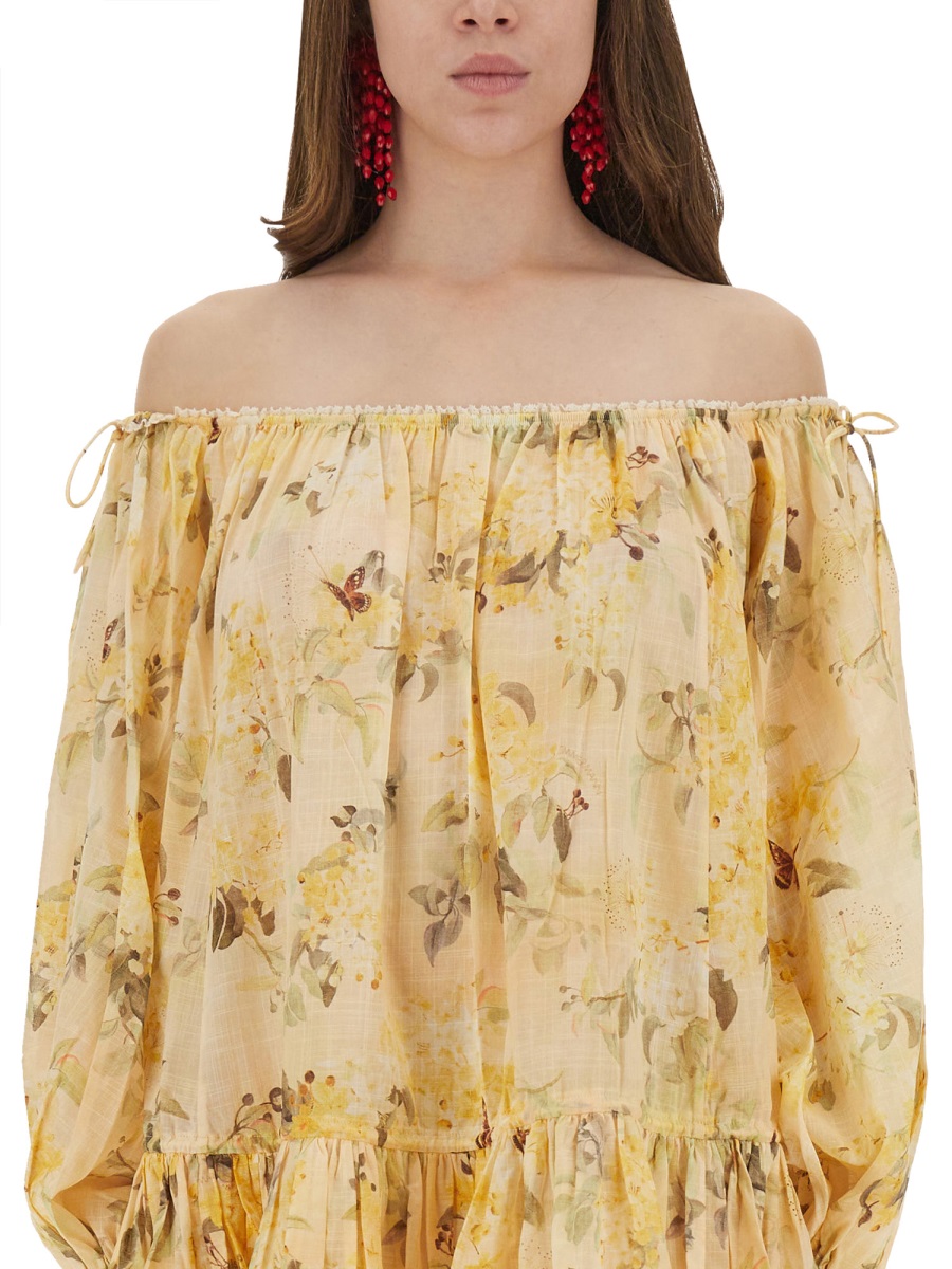 Zimmermann Cascadian Off-the-Shoulder Mini Dress Neutraal
