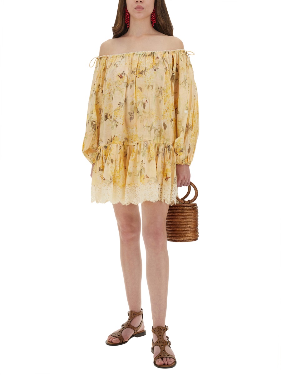 Zimmermann Cascadian Off-the-Shoulder Mini Dress Neutraal