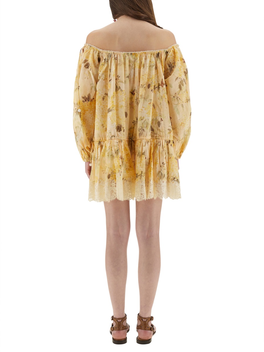 Zimmermann Cascadian Off-the-Shoulder Mini Dress Neutraal