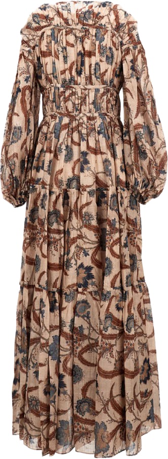 Zimmermann Maxi Dress With Puff Sleeves And V-Neckline Bruin