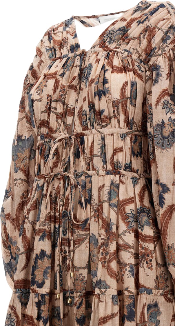 Zimmermann Maxi Dress With Puff Sleeves And V-Neckline Bruin