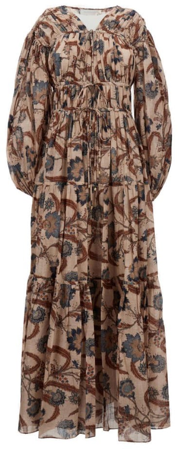 Zimmermann Maxi Dress With Puff Sleeves And V-Neckline Bruin