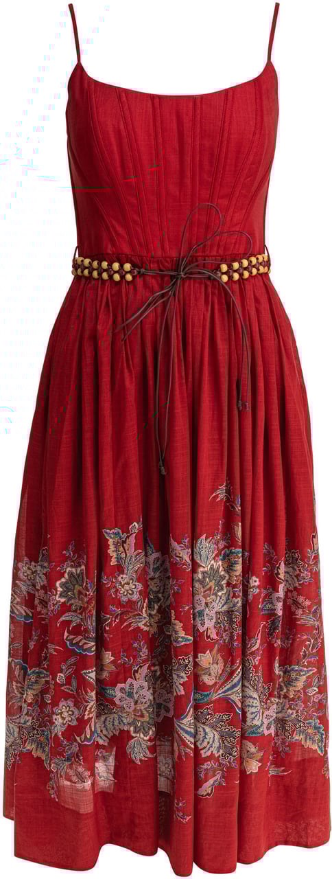 Zimmermann Rhiannon Corset Midi Dress Rood
