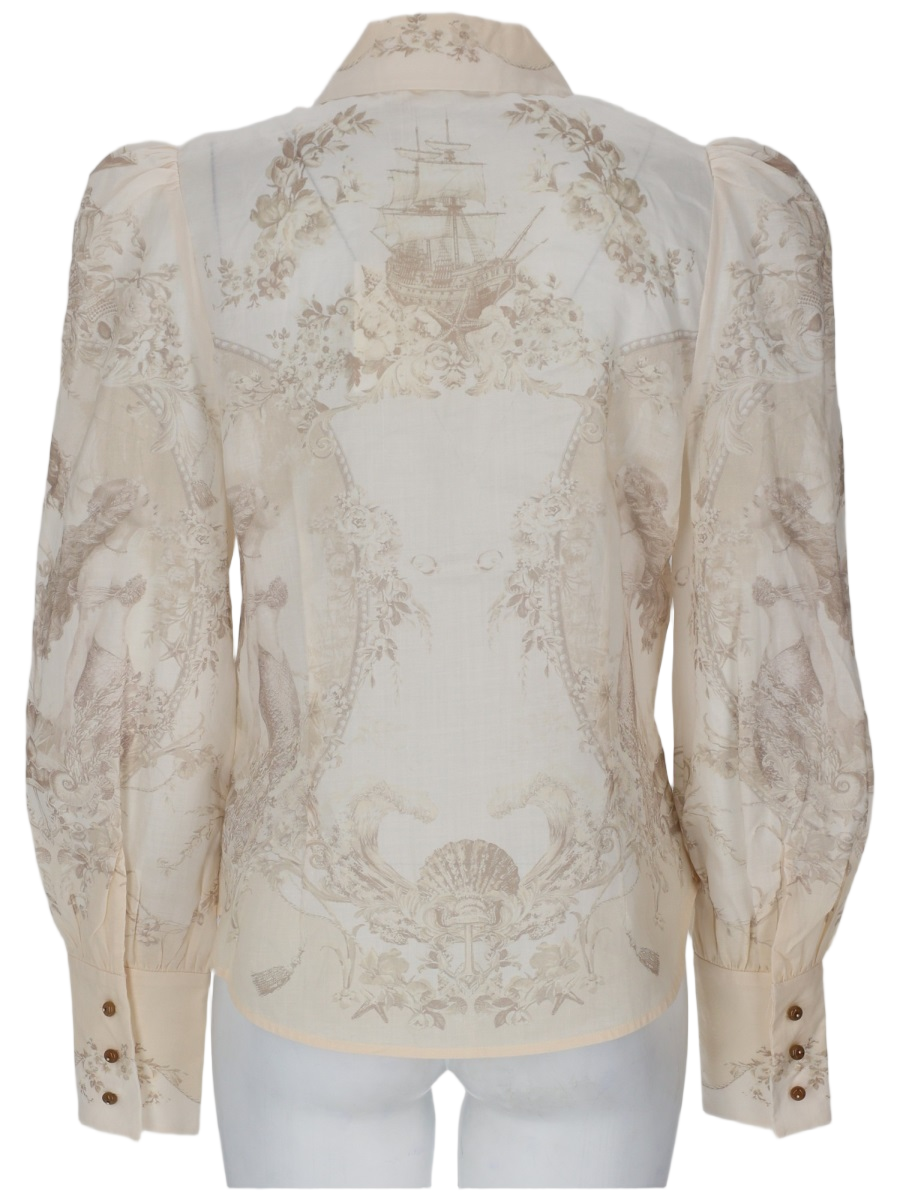Zimmermann Puffed Sleeve Slim Fit Blouse with Vintage Print Neutraal