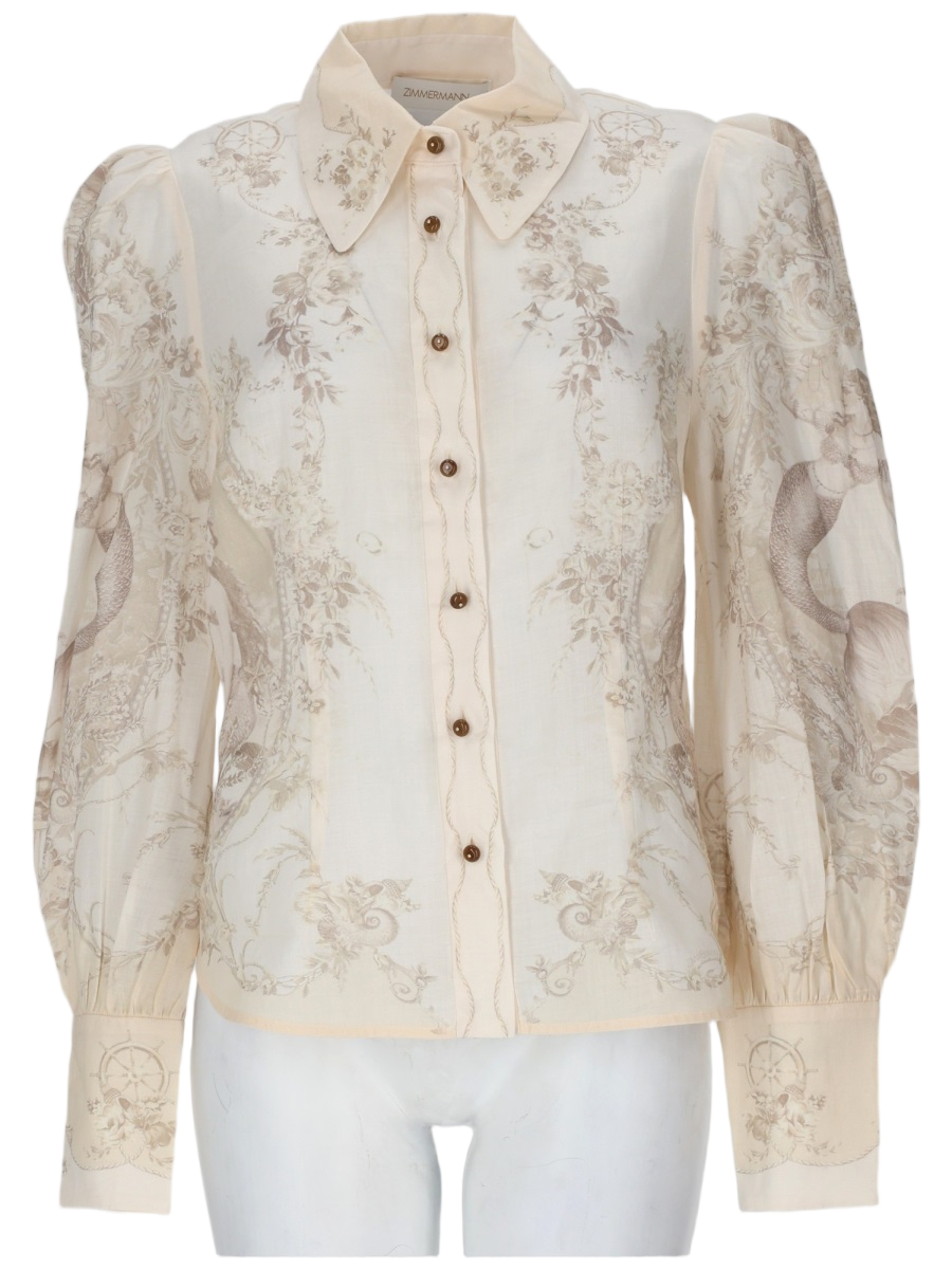 Zimmermann Puffed Sleeve Slim Fit Blouse with Vintage Print Neutraal