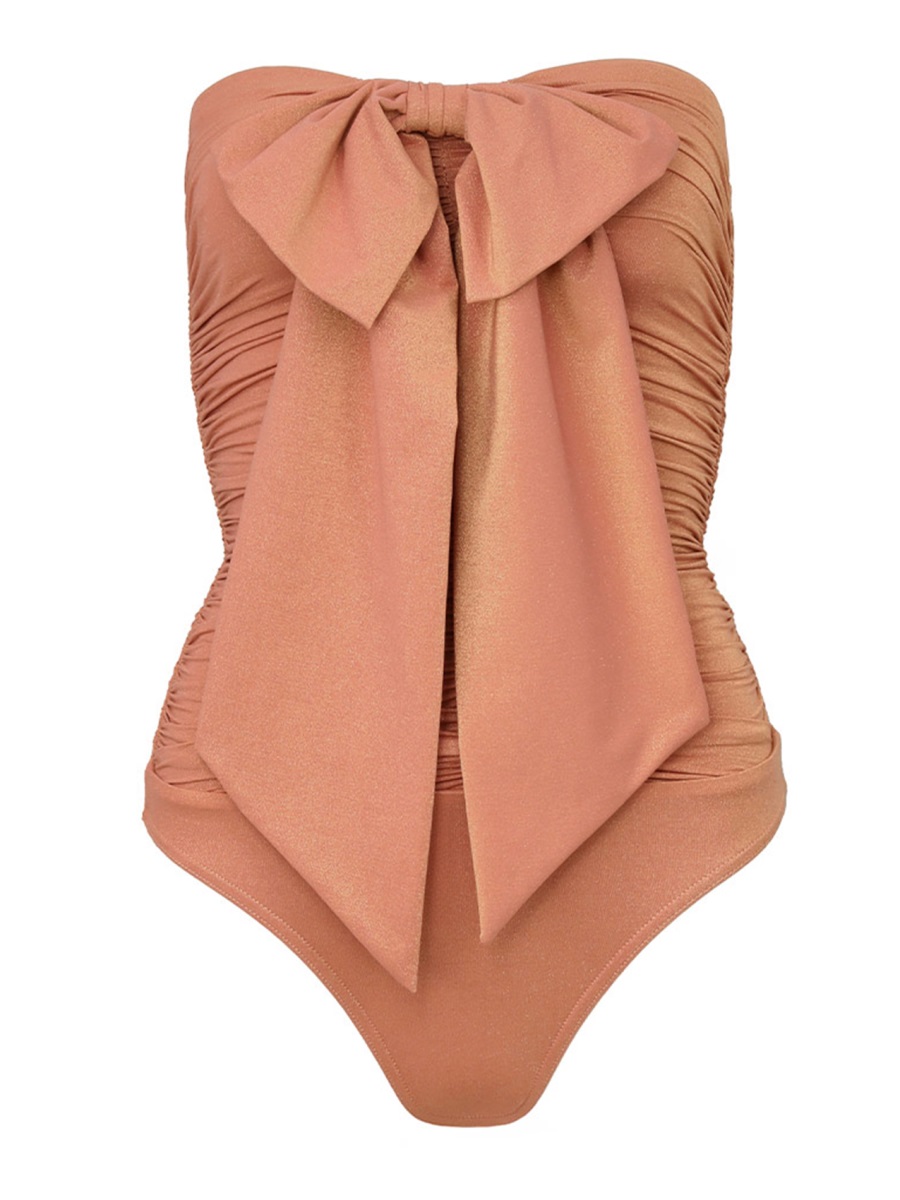 Zimmermann Coco Bow Detail Metallic One-Piece Swimsuit Oranje