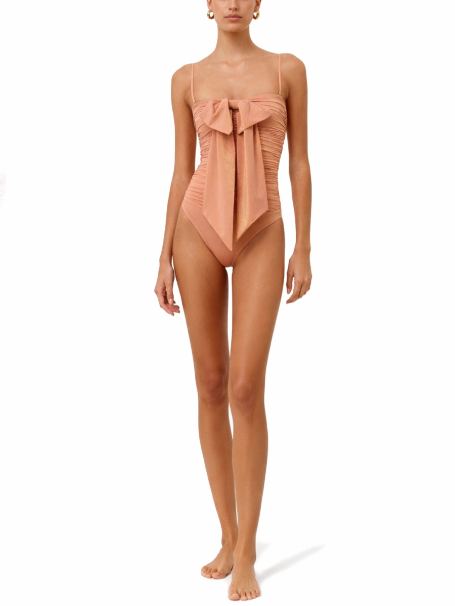 Zimmermann Coco Bow Detail Metallic One-Piece Swimsuit Oranje