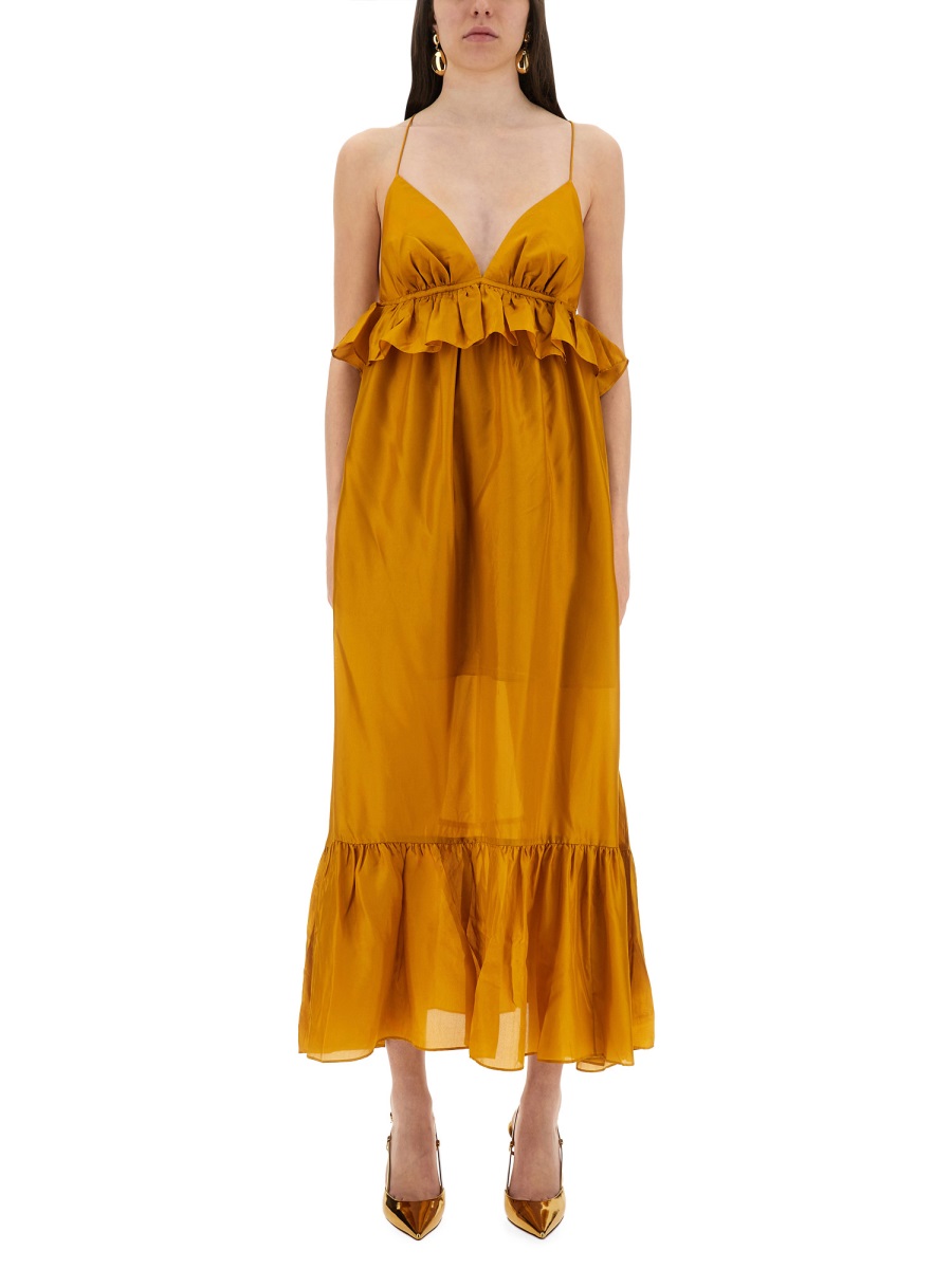 Zimmermann Rhiannon Ruffled Silk Midi Dress Oranje