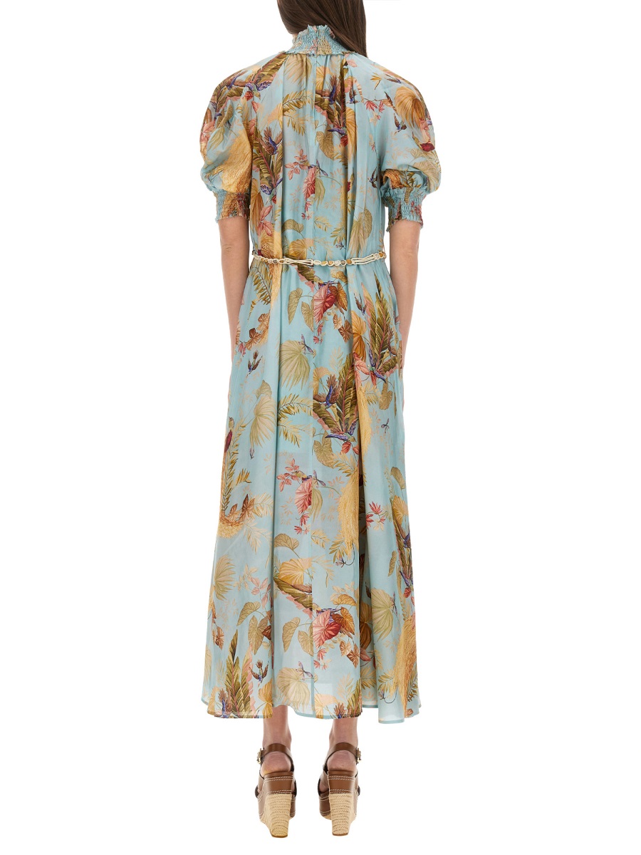 Zimmermann High-Neck Ascension Smocked Maxi Dress Bruin