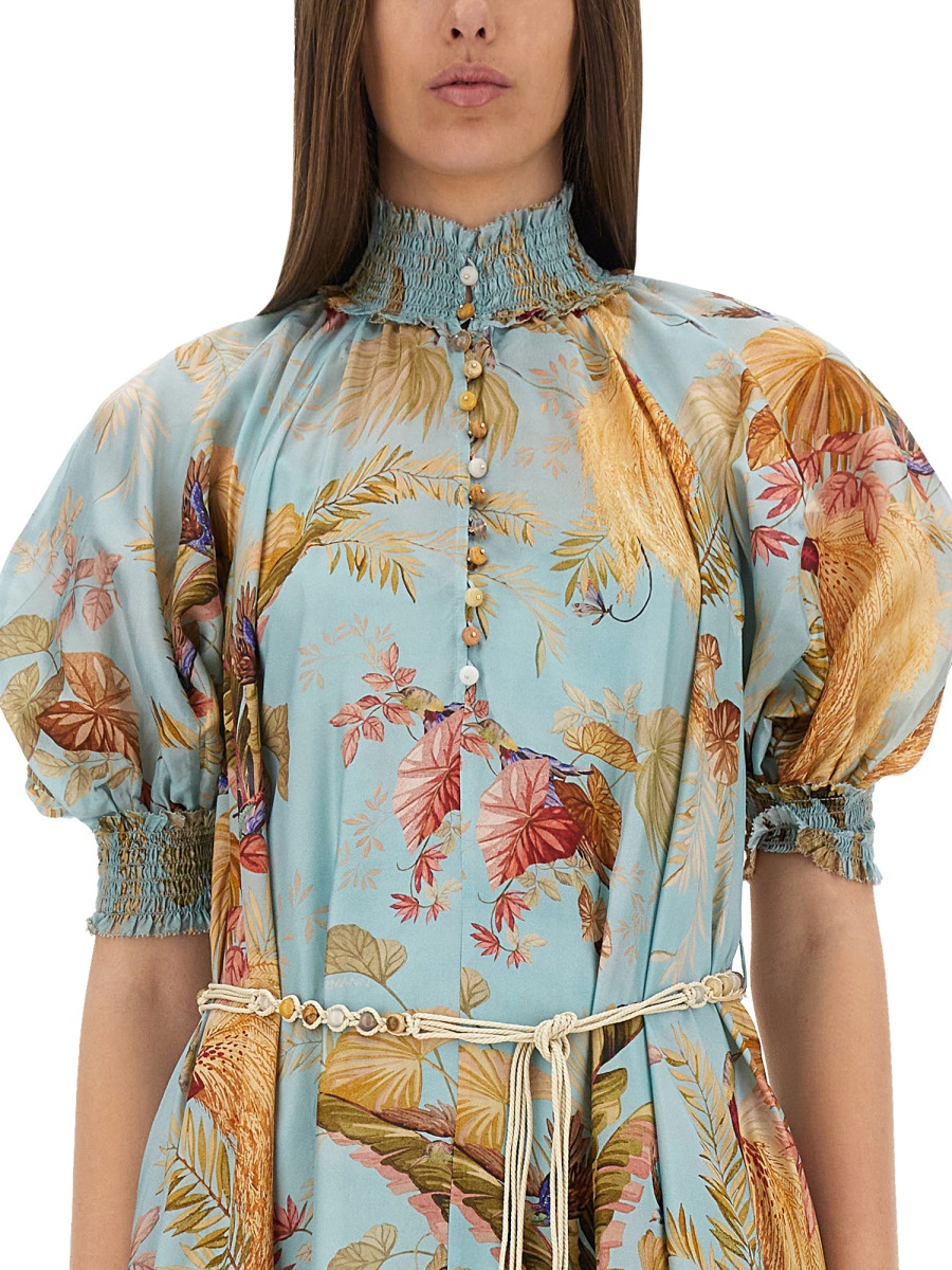 Zimmermann High-Neck Ascension Smocked Maxi Dress Bruin