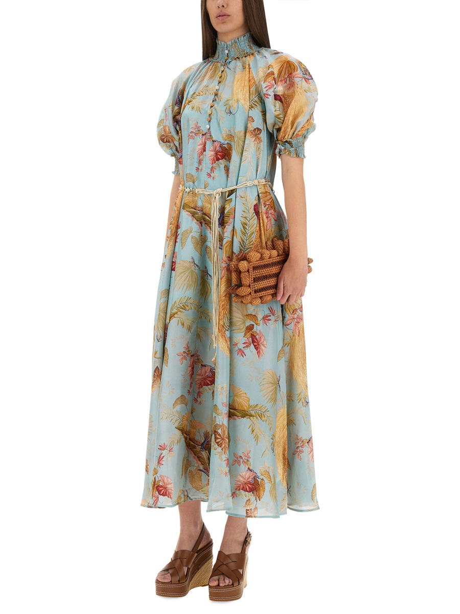 Zimmermann High-Neck Ascension Smocked Maxi Dress Bruin