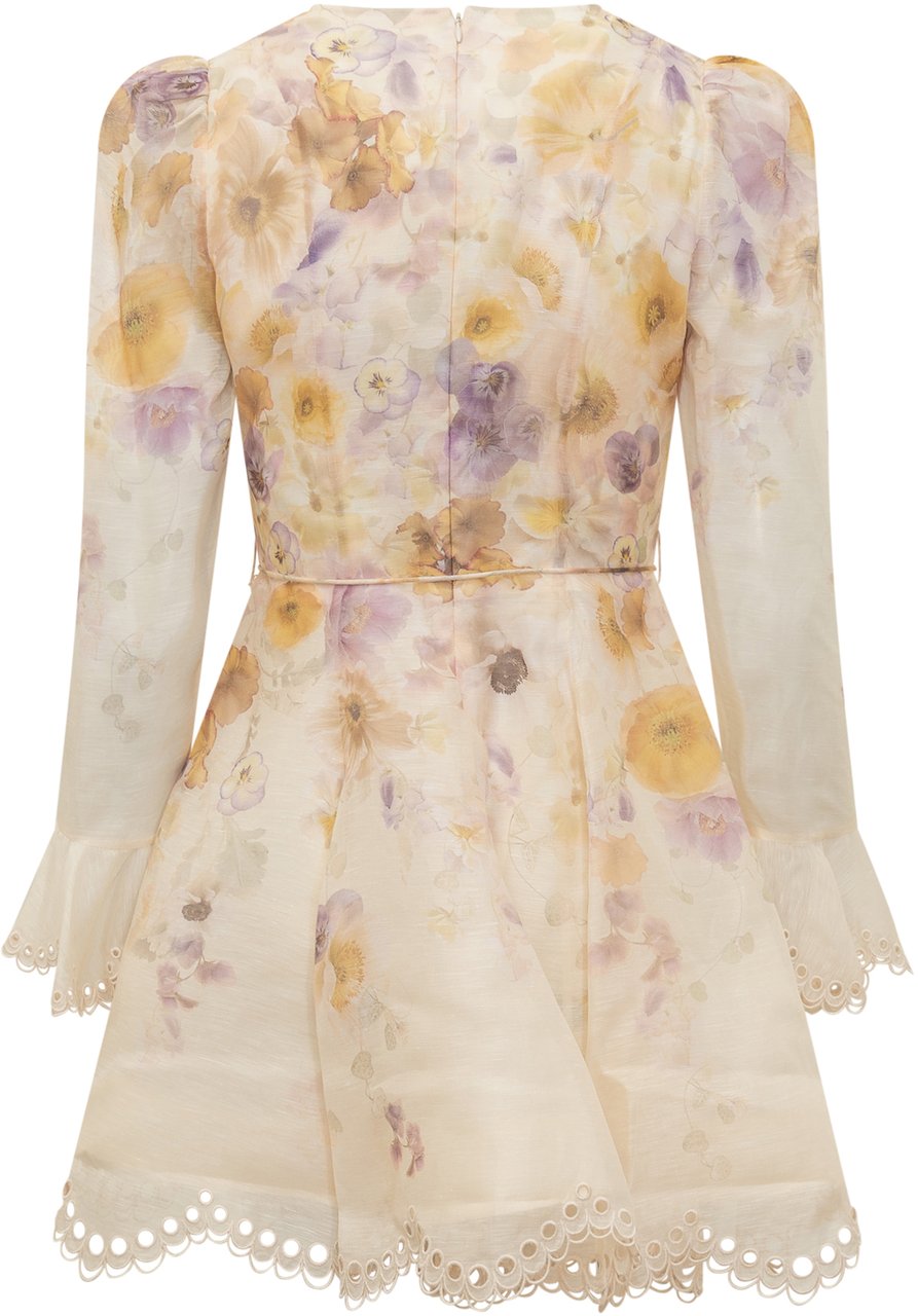 Zimmermann Abito Zimmermann Corto in Seta con Stampa Beige