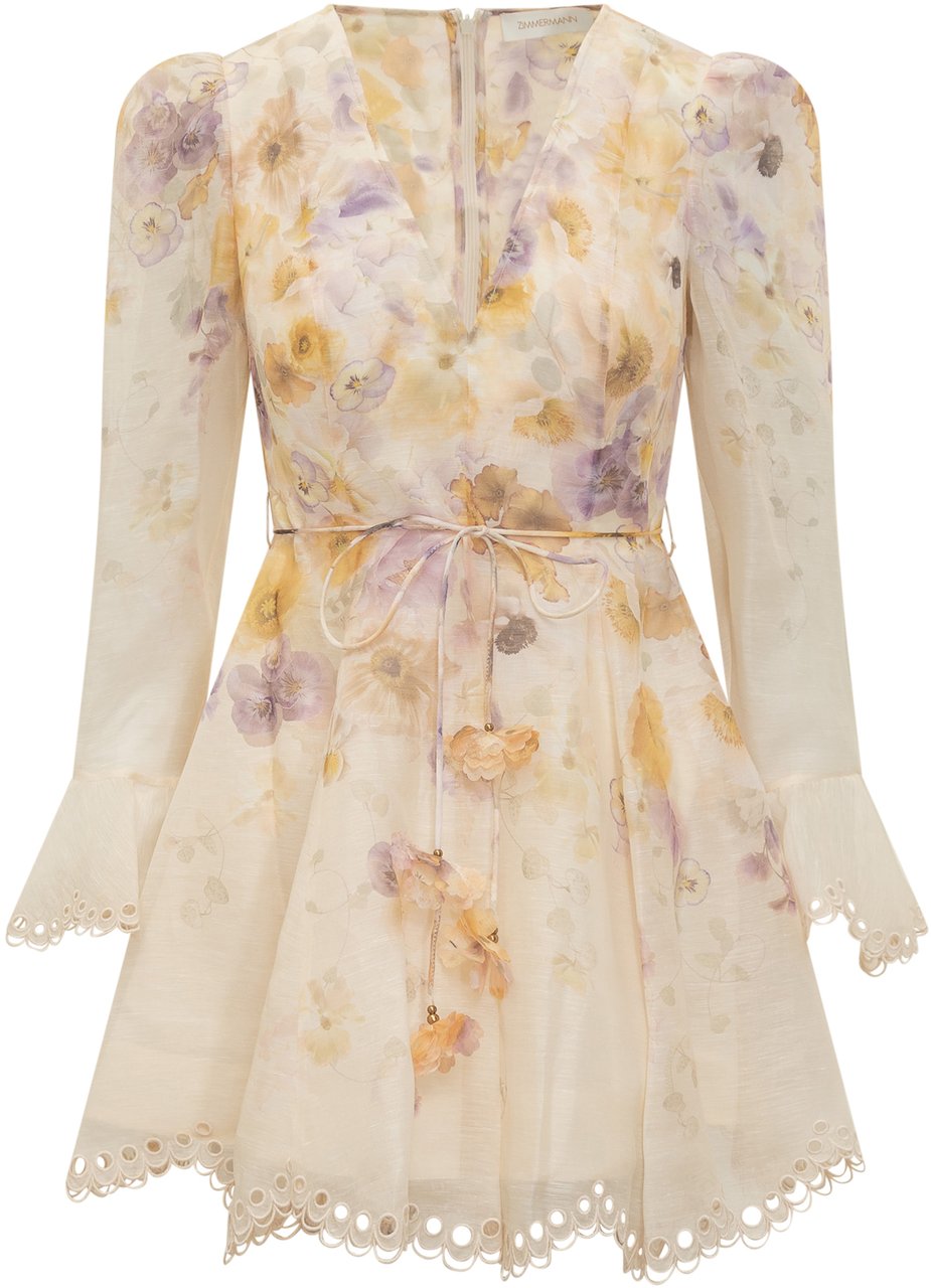 Zimmermann Abito Zimmermann Corto in Seta con Stampa Beige
