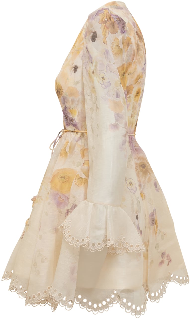 Zimmermann Abito Zimmermann Corto in Seta con Stampa Beige