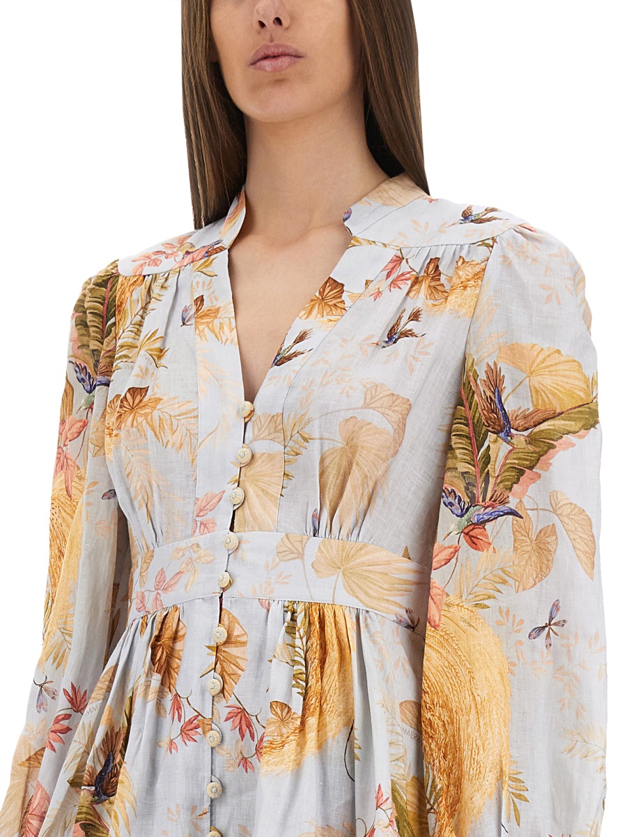 Zimmermann Ascension Floral Puffed Mini Dress Bruin