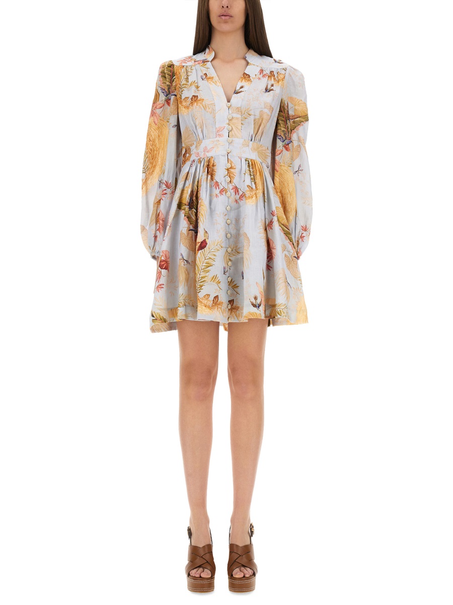 Zimmermann Ascension Floral Puffed Mini Dress Bruin