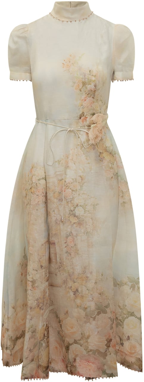 Zimmermann Abito Zimmermann Midi in Seta con Stampa Beige
