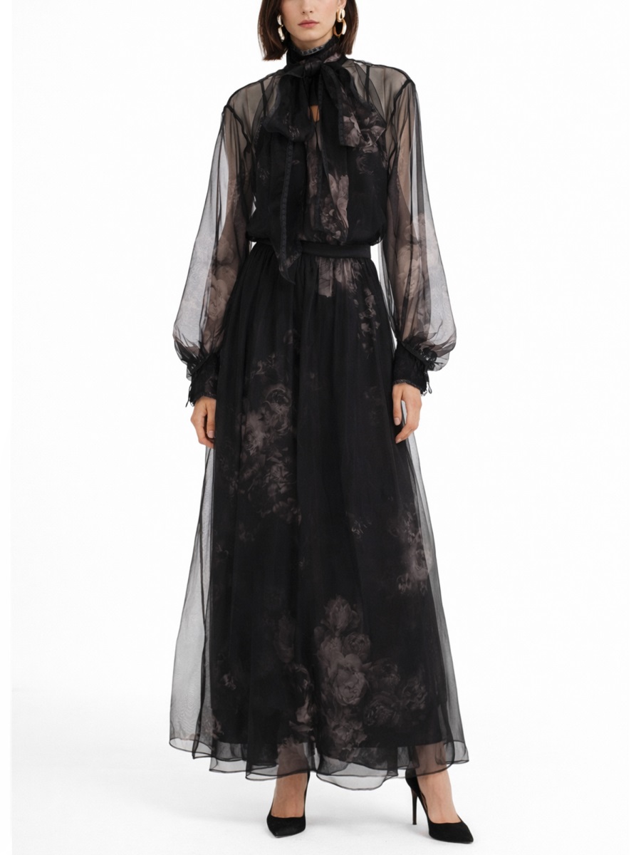 Zimmermann Hypnotic Sheer Floral Silk Maxi Skirt Zwart