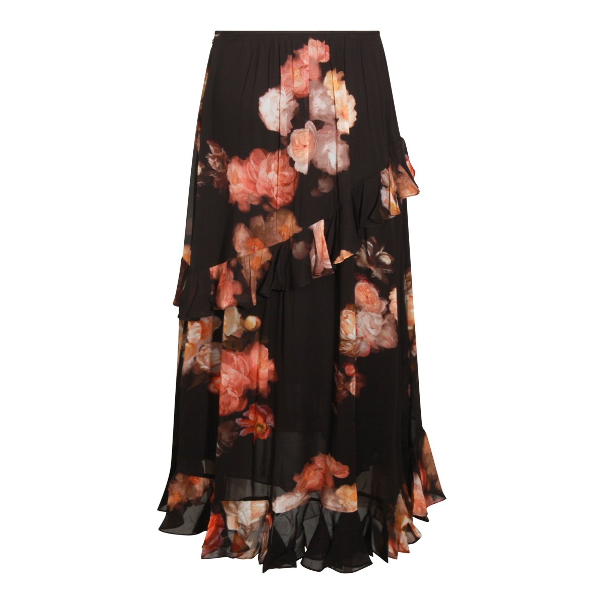 Zimmermann High Waisted Ruffled Skirt With Asymmetric Hem Zwart