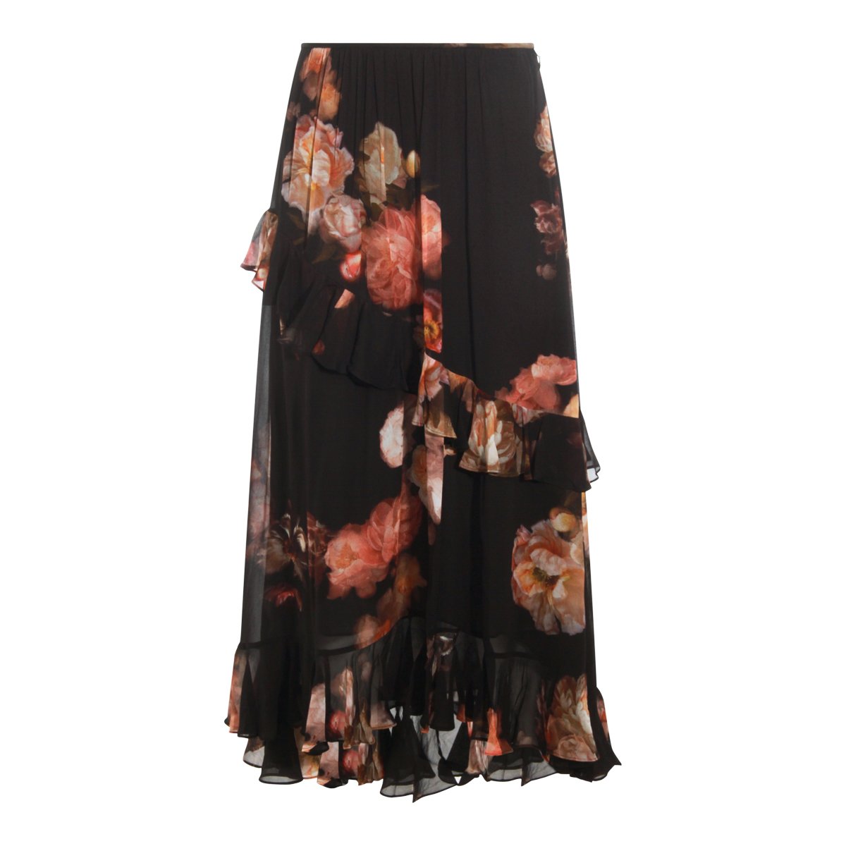 Zimmermann High Waisted Ruffled Skirt With Asymmetric Hem Zwart