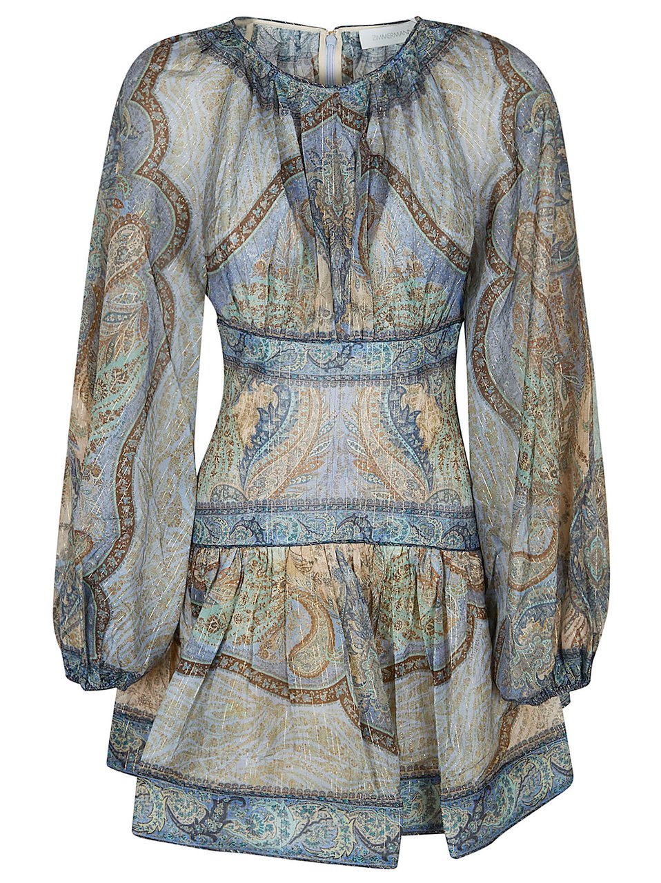 Zimmermann Mini Dress with Round Neckline and Flared Skirt Blauw