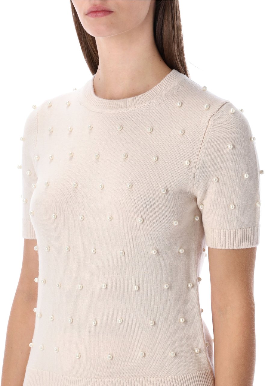Zimmermann Hypnotic Beaded Knit Tee Chalk Wit