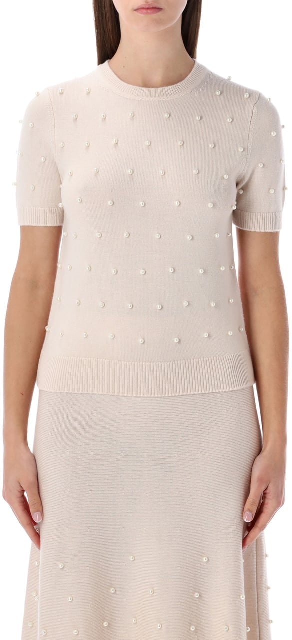 Zimmermann Hypnotic Beaded Knit Tee Chalk Wit