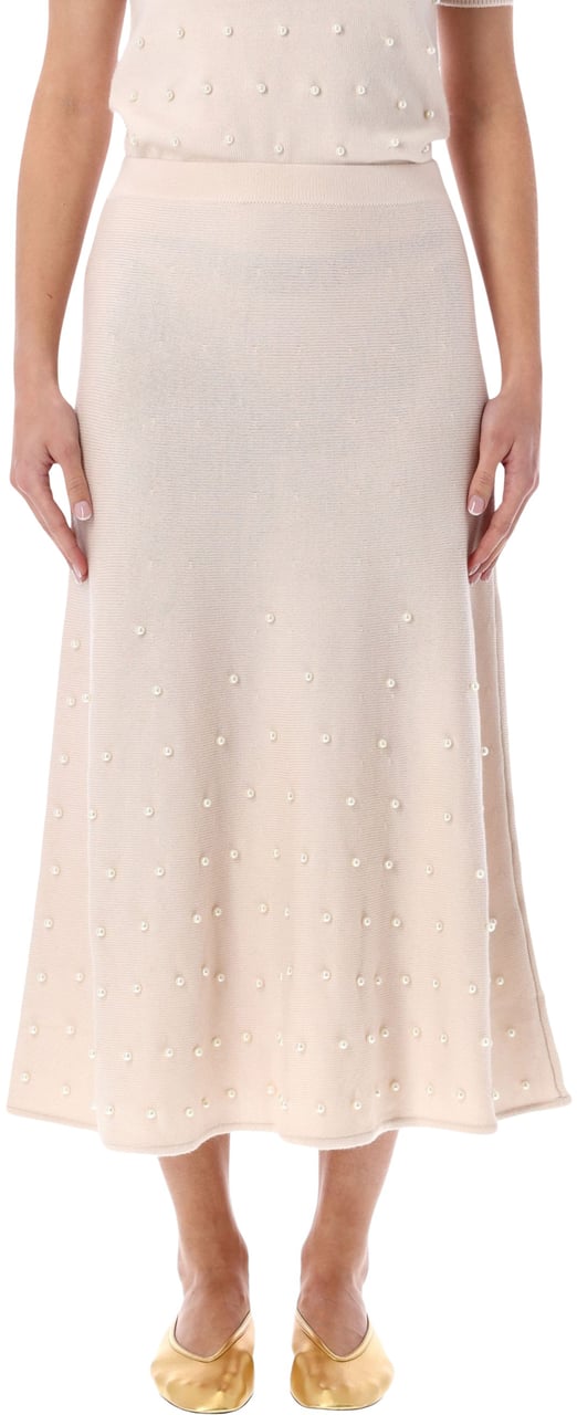 Zimmermann Hypnotic Beaded Midi Skirt Chalk Wit