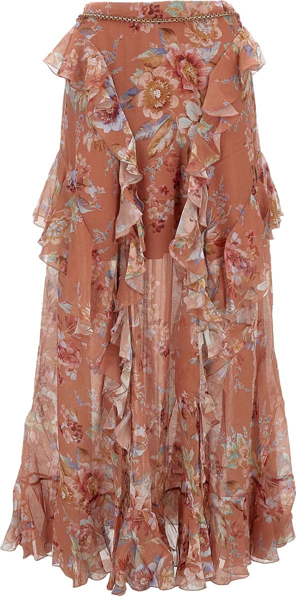 Zimmermann Cascading Ruffle Brown Maxi Skirt Neutraal