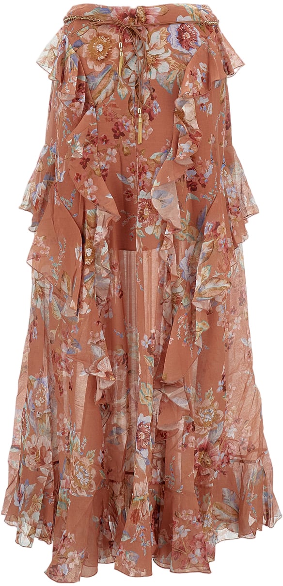 Zimmermann Cascading Ruffle Brown Maxi Skirt Neutraal