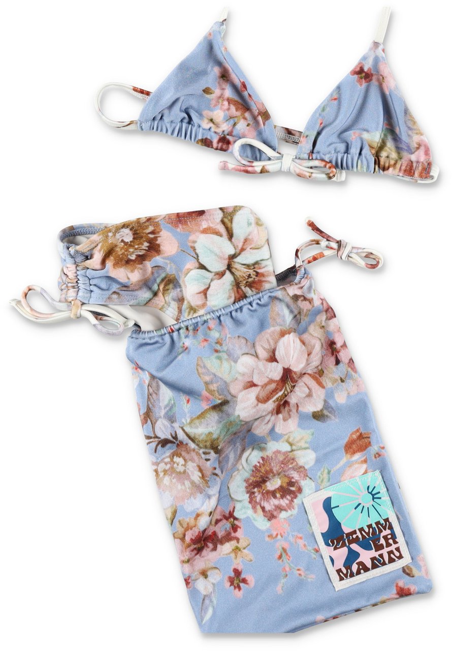Zimmermann Triangle Bikini Denim Floral Lichtblauw