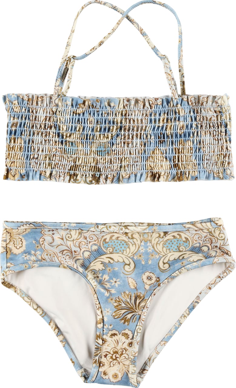 Zimmermann Bikini Shirred Denim Floral Lichtblauw
