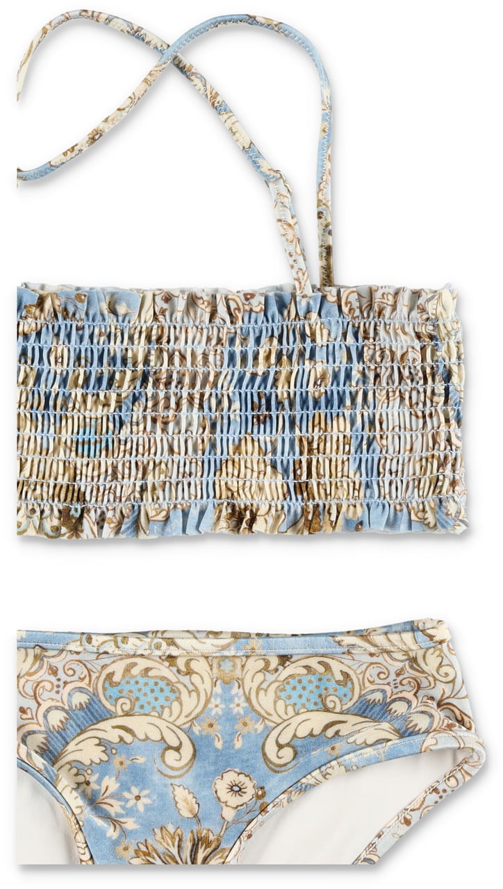 Zimmermann Bikini Shirred Denim Floral Lichtblauw