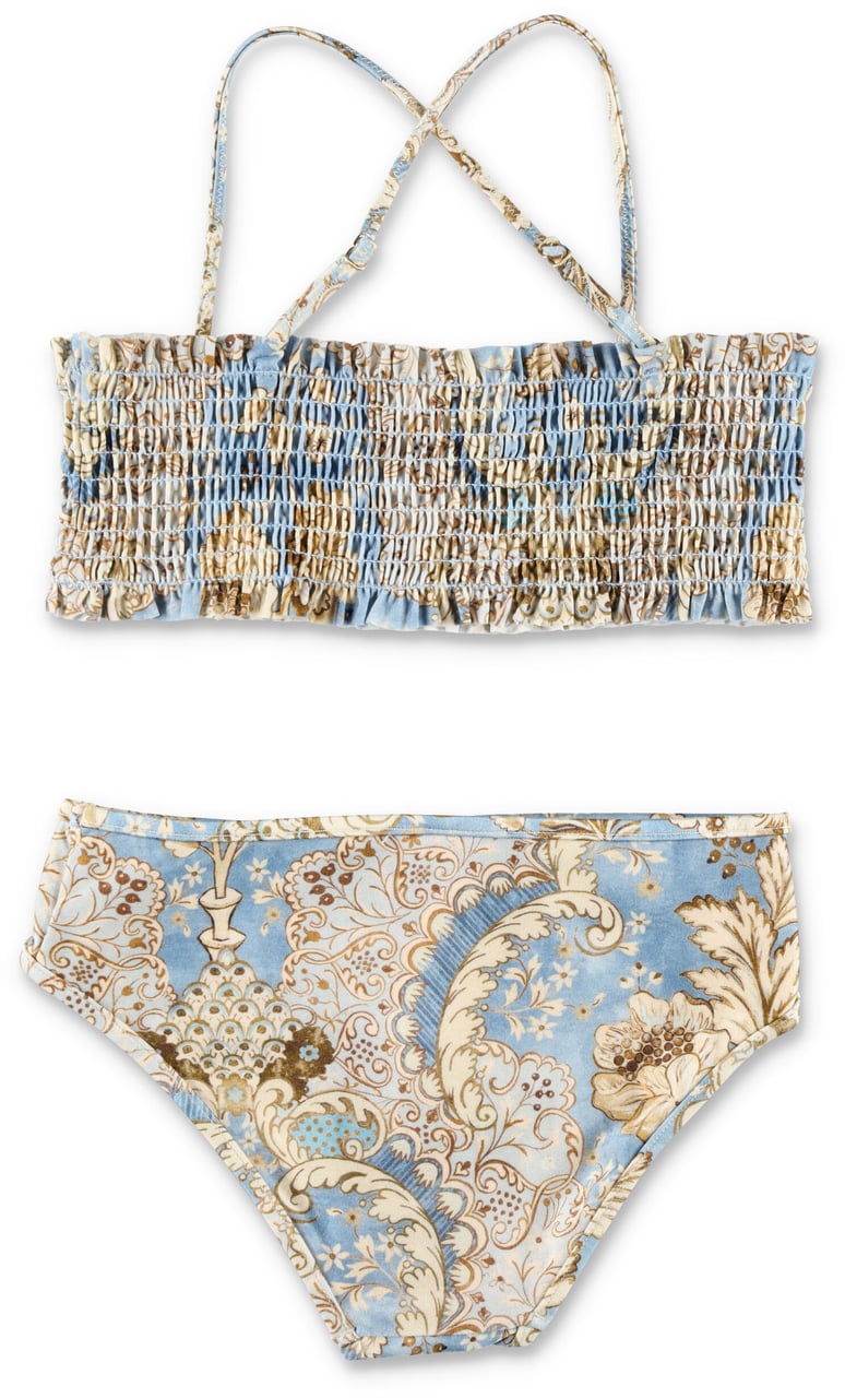 Zimmermann Bikini Shirred Denim Floral Lichtblauw