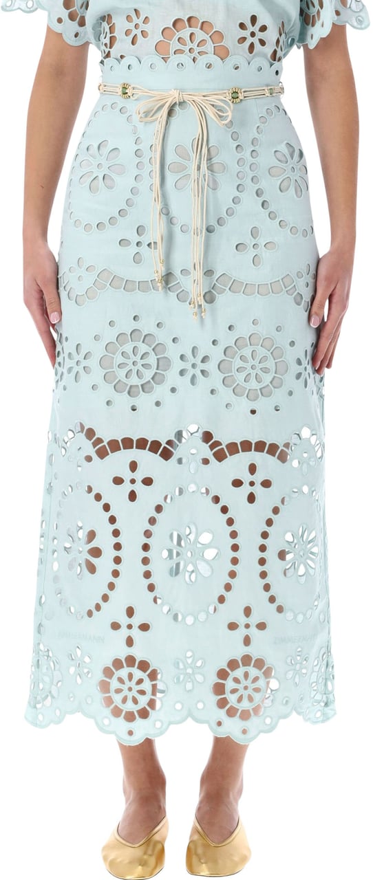 Zimmermann Zimmermann Awaken light blue broderie anglaise midi skirt Groen