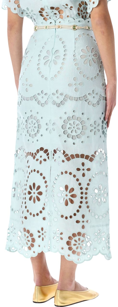 Zimmermann Zimmermann Awaken light blue broderie anglaise midi skirt Groen