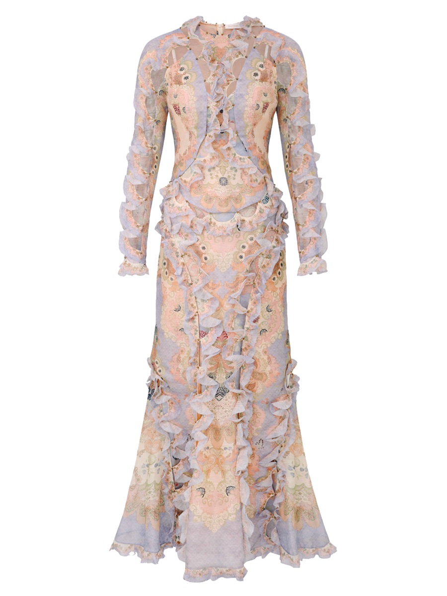 Zimmermann Pastel Floral Linen-Silk Day Dress Grijs