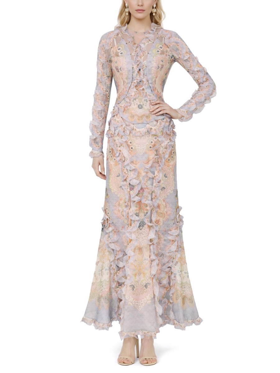 Zimmermann Pastel Floral Linen-Silk Day Dress Grijs