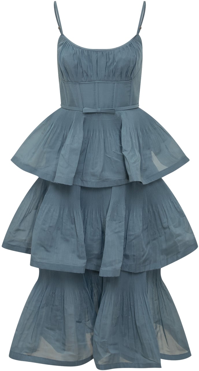 Zimmermann Abito Midi Con Balze E Spalline Sottili Navy