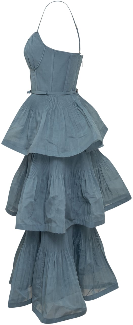 Zimmermann Abito Midi Con Balze E Spalline Sottili Navy