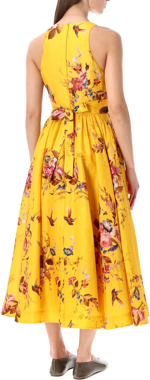 Zimmermann Midi Dress Flower Print Mustard Flower Geel