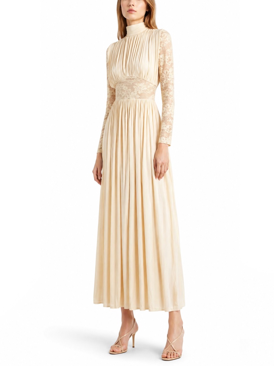 Zimmermann Ivory Rebellion Lace Pleated Maxi Dress Neutraal