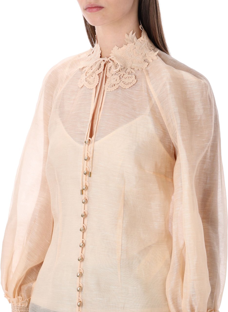 Zimmermann Rebellion Collar Blouse Peach Roze