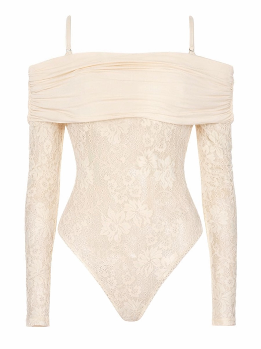 Zimmermann Lace Bodysuit Rebellion Sheer Off-Shoulder Neutraal