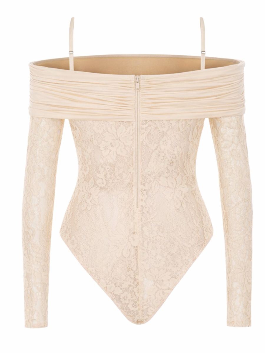 Zimmermann Lace Bodysuit Rebellion Sheer Off-Shoulder Neutraal