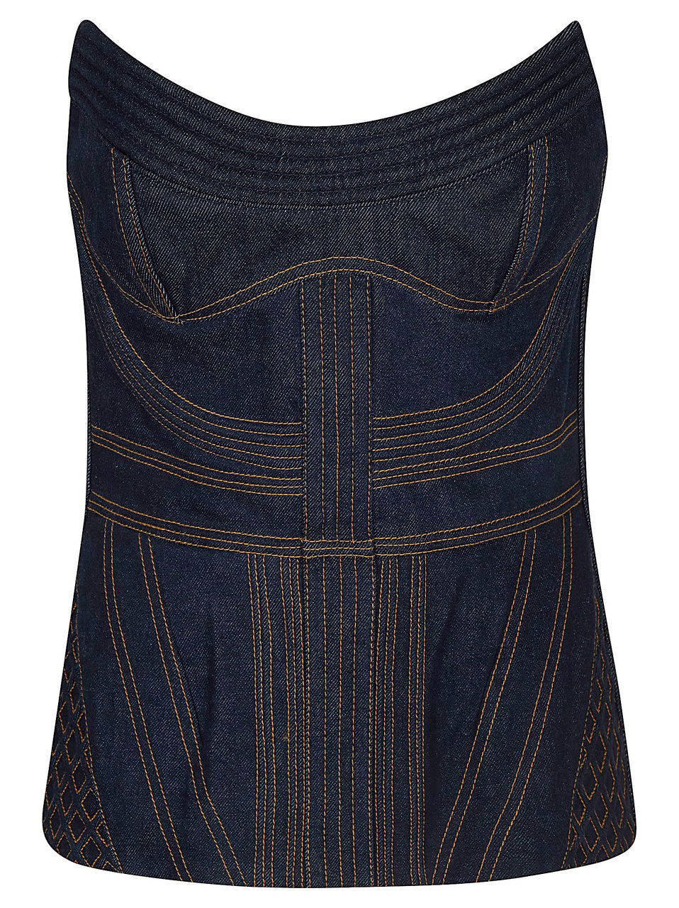 Zimmermann Rebellion Corded Denim Corset with V-Neckline and Exposed Topstitching Blauw